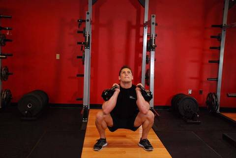 Front Squats İki Kettlebell ile — bitiş pozisyonu